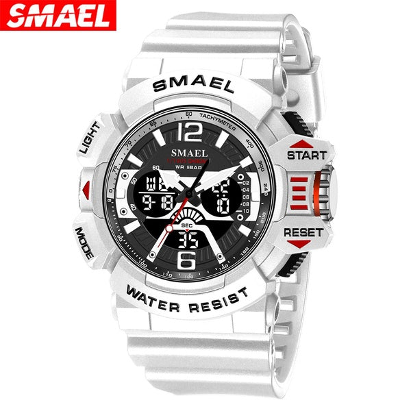 SMAEL 8065 Outdoor Sport Montre Homme Militaire Étanche Quartz Numérique Double Affichage Montre-Bracelet Mâle LED Lumière Alarme Chronomètre Électro