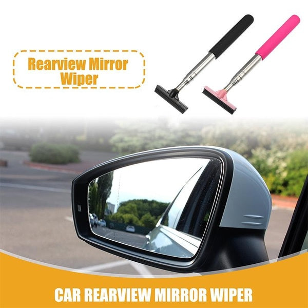 1Pc Portable Rainy Glass Window Cleaning Tool Wiper Extendable Handle Car Side Mirror Squeegee Telescopic Rearview Mirror Wiper Black-Red