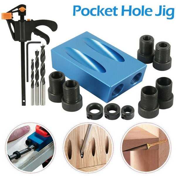 Newest 15 Pcs-set 15°Pocket Hole Screw Jig Dowel Drill Carpenters Woodworking Tools Locator