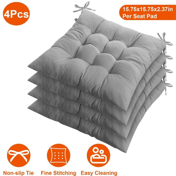 4Pcs Chair Cushion Pads Pillow 15.75x15.75x2.37in Soft Tie On Square Sitting Mats For Home Office Car Sitting Travel
