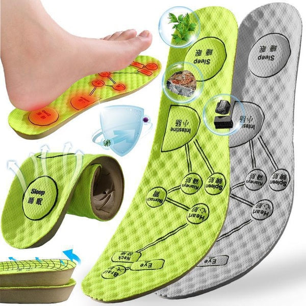 Massage des pieds Soulagement de la douleur Inserts de chaussures Semelles de chaussures respirantes, Absinthe Déodorant Absorbant la transpiration D