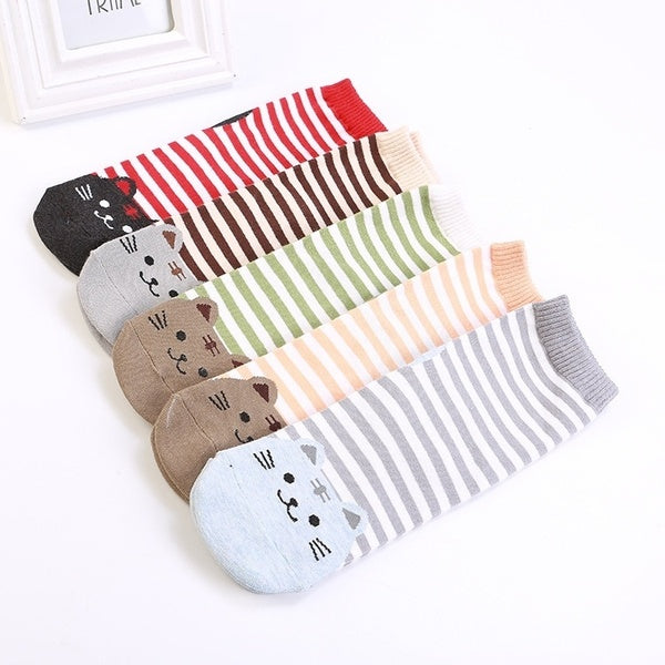 Chaussettes en coton d'impression de chat de dessin animé mignon Chaussettes basses d'aide de personnalité Chaussettes courtes d'étudiant de tube