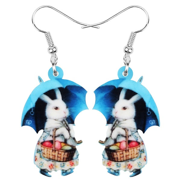 Acrylique Bleu Lapin De Pâques Lapin Lapin Boucles D'oreilles Animal Drop Dangle Bijoux Accessoires Pour Femmes Filles Ados Charme Cadeaux Festival D