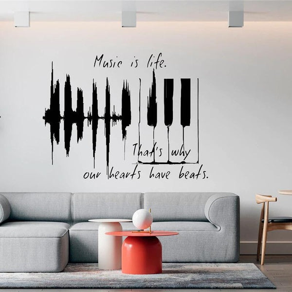 Music is Life Wall Sticker Graffiti Piano Keys Music Classroom Recording Studio Modern Home Room Art Decor Vinyl Decal