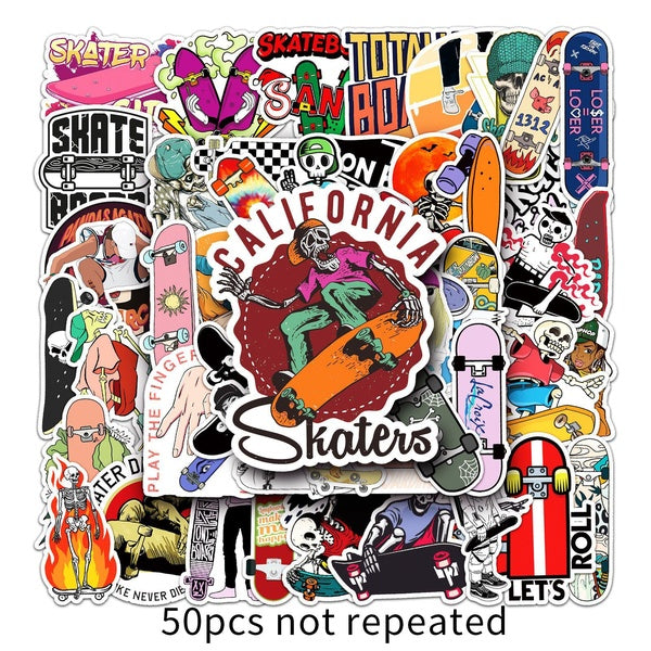 10-50Pcs Cartoon Trend Sports Skateboard Stickers Fashion Stickers Graffiti Kids Toy Skateboard Phone Laptop Luggage Sticker Decals