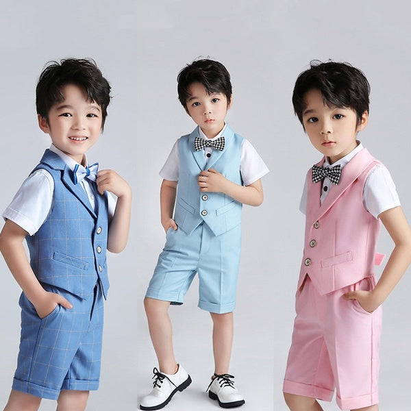 Boys Summer Gentleman Outfits & Sets Children Two-Piece Suits Kids Candy Color Waistcoat + Suit Shorts 5 Color 1-11 Years