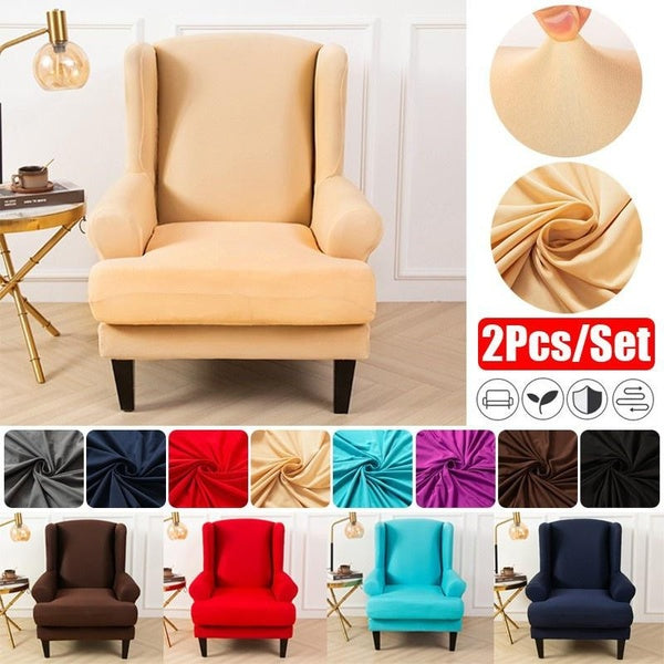 New Upgrade 2Pcs-set Armchair Wingback Chair Cover Stretch Protector SlipCover Protector Home Decor