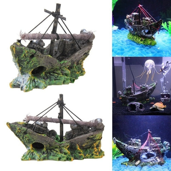 Aquarium Fish Tank Paysage Pirate Ship Épave Navire Décor Résine Bateau Ornement Aquarium Accessoires Décoration
