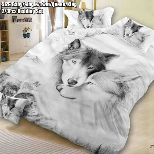 2-3Pcs Set Wolf Cute Animal Bedding Set 3d Printing Kids Adult Luxury Gift Duvet Cover Comfortable Home Textiles Baby Single Twin Queen King Size