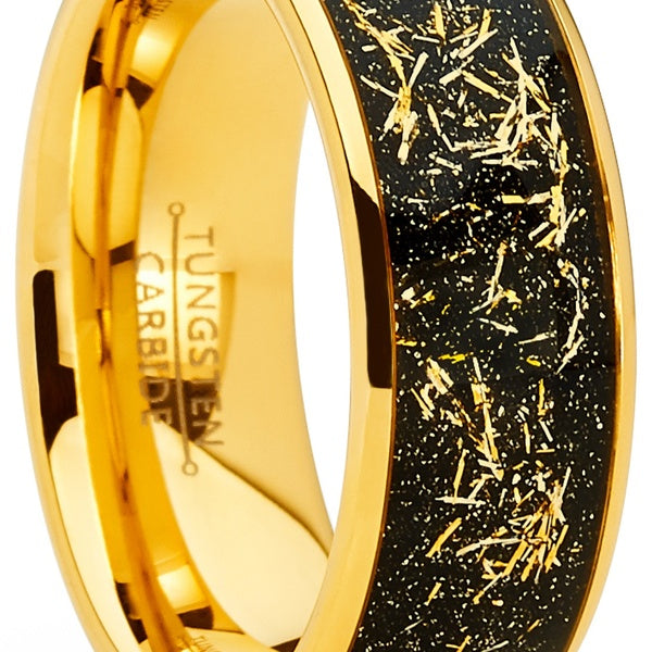 Men's Tungsten Wedding Band Engagement Ring Star Dust Gold Tone Metal Shavings 8MM