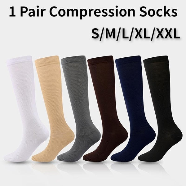 Solid Color Compression Socks Men Women Running Socks Varicose Vein Knee High Leg Support Stretch Pressure Circulation Stocking