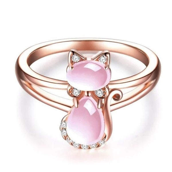 New Fashion Rose Gold Pink Sapphire Cat Rings for Women Daily Casual Accessories Matron Inn