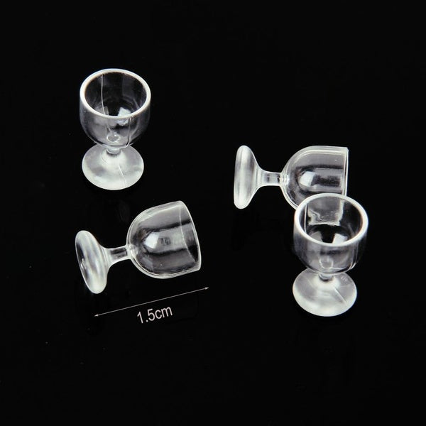 4 Miniature Clear Goblet Red Wine Drink Cups set 1-12 Scale Model Dollhouse Dinnerware Kitchen Dinning Room Accessory Re-ment
