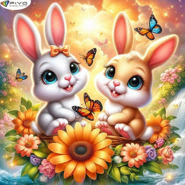 FIYO Cartoon Bunny DIY 5D Diamond Painting Full Drill with Number Kits Home and Kitchen Fashion Mosaic Diamond Painting Canvas Wall Decoration Gift C