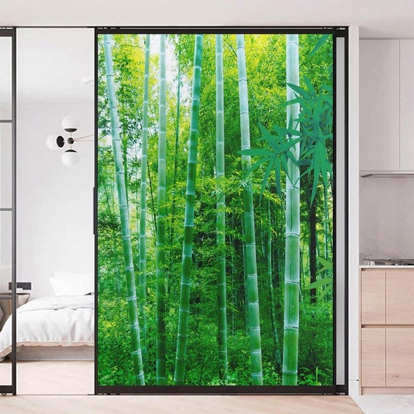 No Glue Privacy Window Film Plant Bamboo 106S Static ClingWindow Treatments Window Coverings Glass Sticker for Home 60 Sizes