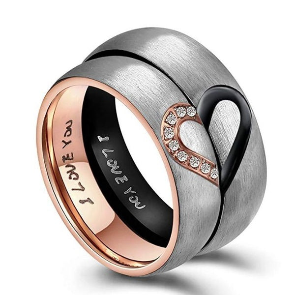 His & Hers Real Love Heart Promise Ring Couples en acier inoxydable Bague de fiançailles de mariage Top Ring