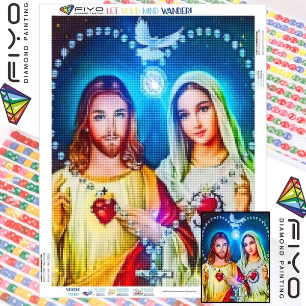 FIYO Jesus and Virgin Diamond Painting Kits For Adults DIY 5D Diamond Mosaic Diamond Painting Home and Kitchen Fashion Canvas Pictures Wall Decoratio