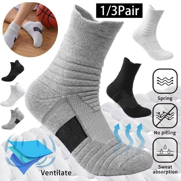 1-3 Pairs of Men's Compression Socks, Basketball and Bicycle Breathable Socks, High Elasticity Moisture Absorbing Sports Cotton Compression Socks - C