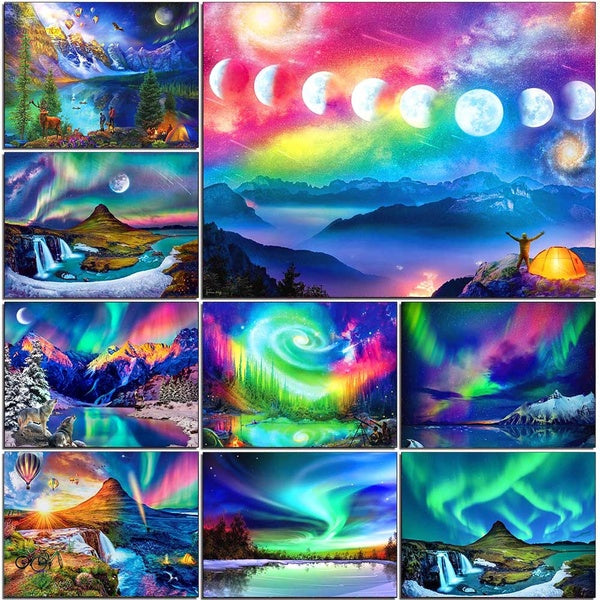 DIY 5D Diamond Painting Polar Light Full Drill with Number Kits Home Decor Wall Painting The Gift Arts and Crafts for Adults,Teenagers,The Old
