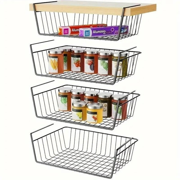 1-2pcs Heavy Duty Under Cabinet Sliding Wire Basket Organizers, Pull-Out Mesh Storage Racks For Kitchen Pantry, Laundry Room & Utility Shelves