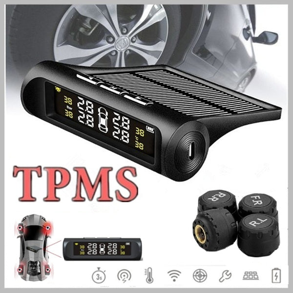 New Solar Power TPMS Car Tire Pressure Alarm Monitor System Auto Security Alarm Systems Tyre Pressure Temperature Warning External Sensor