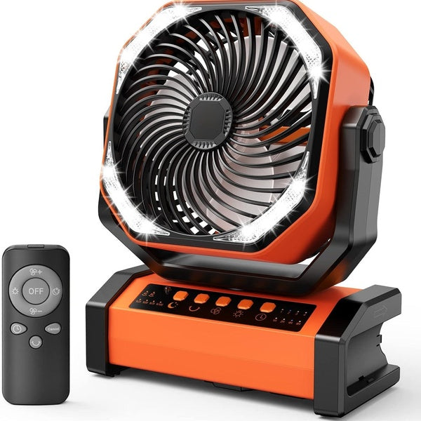 Ventilateur de camping rechargeable 20 000 mAh - Ventilateur à piles avec lumière et télécommande, oscillation automatique, 4 minuteries, 60 heures d