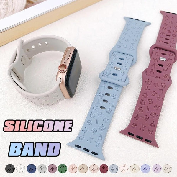 Silicone Band for SmartWatch Ultra 2-Ultra 49mm 9 8 7 41mm 45mm 44mm 40mm 38mm 42mm 44mm Letters Engraved Belt Strap Wristband Watchband Bracelet Acc