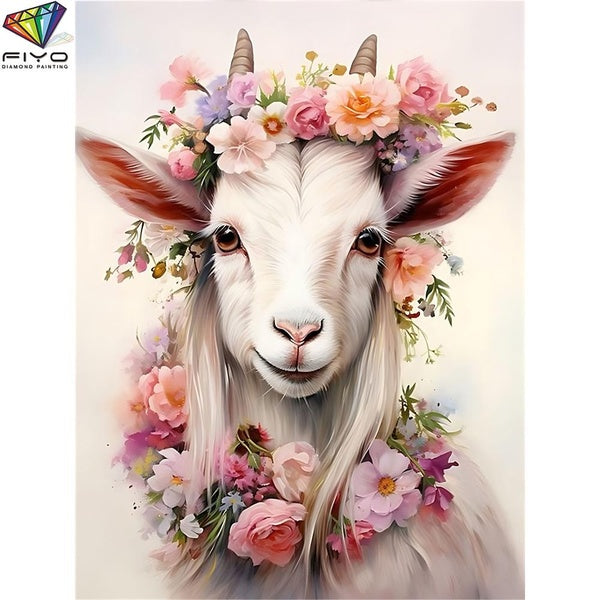FIYO Goats DIY 5D Diamond Painting Full Drill with Number Kits Home and Kitchen Fashion Mosaic Diamond Painting Canvas Wall Decoration Gift Crafts fo