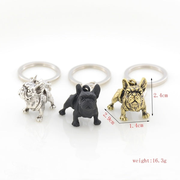 Vintage Retro Silver 3D French Bulldog Key Chains Cute Metal French Bulldog Dog Keychains Keyrings Pet Jewellery Gift