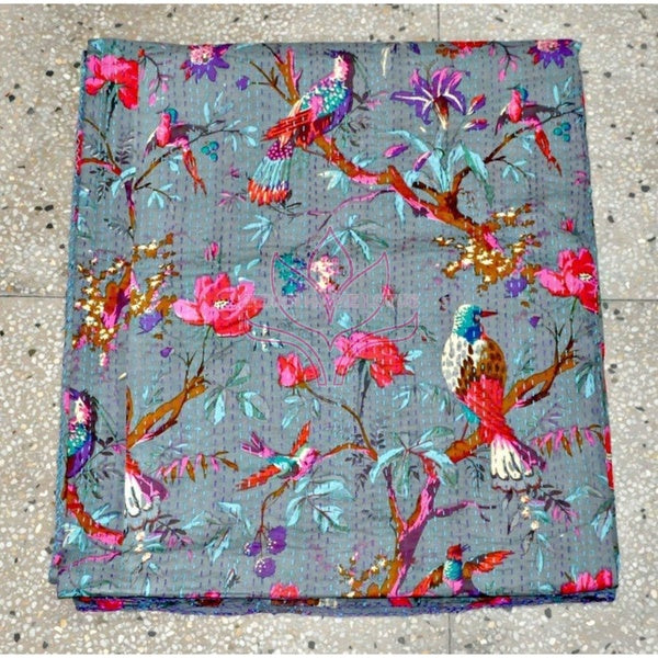 Handmade Kantha Quilt, Bed-cover, Bedspread, Blanket, Coverlet, Throw, Kantha Quilt, 100% Cotton, Vintage Indian Art hand block print JC126