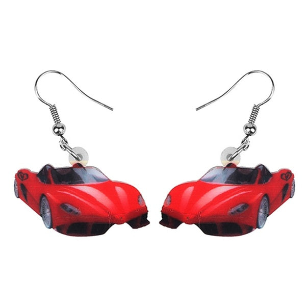 Acrylique Rouge Super Voiture De Sport Boucles D'oreilles Drop Dangle Nouveauté Mode Transport Bijoux pour Femmes Filles Cadeau Partie Charmes Access
