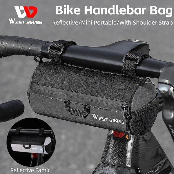 WEST BIKING Portable Bicycle Handlebar Bag 1L Large Capacity Reflective Bike Front Bag Cycling Shoulder Bag Bike Accessories