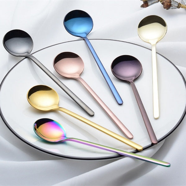 1PCS Stainless Steel Dinner Spoon High Quality Colourful Handle Soup Spoon Cutlery Pop Cute Coffee Spoon