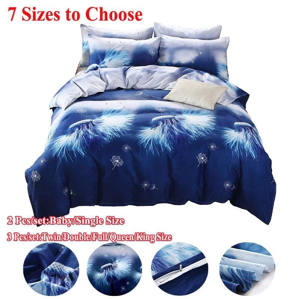 3D Romantic Dandelion Print Duvet Cover Set Baby Single Twin Double Full Queen King Size Quilt Cover Bedding Set Comforter Cover+Pillowcases(Quantity