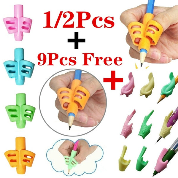 1-2 PCS+9pcs Free Finger Grip Silicone Baby Learn Writing Tool Writing Pen Writing Correction Device Children Study Supplies Gift for Children