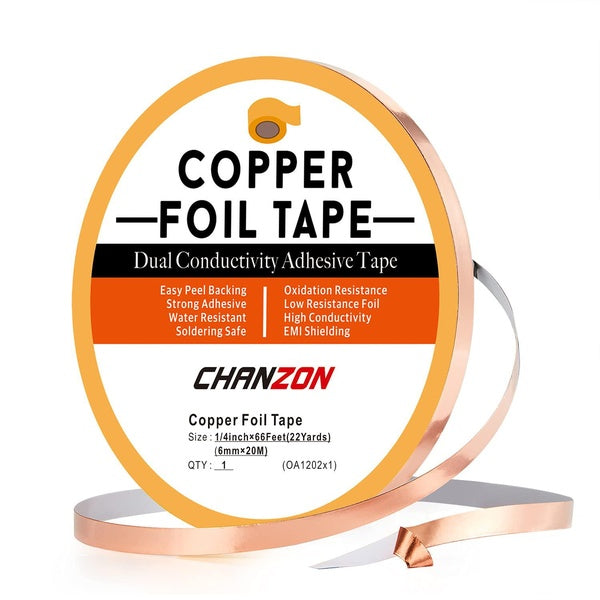 Chanzon Copper Foil Tape 6mm 1-4 inch x 66ft Double Sided Conductive Adhesive for Stained Glass,Soldering,Electric,Crafts,Repair,Paper Circuits,EMI &