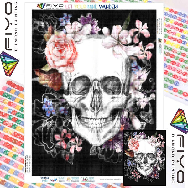 FIYO Skull DIY 5D Diamond Painting Full Drill with Number Kits Home and Kitchen Fashion Cross Stitch Embroidery Paintings Canvas Pictures Wall Decora