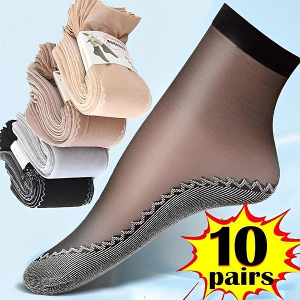 10 Pairs Anti-snagging Silk Women Summer Transparent Socks Cotton Sole Non-slip Seamless Thin Nylon Socks Elastic Ultrathin Breathable Sock