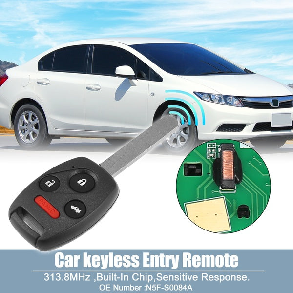 313.8MHz 3+1 Buttons Keyless Entry Key Car Remote Fob with ID46-7961 Chip Fit for Honda Civic for Acura MDX 2006-2013