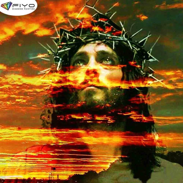 FIYO Jesus and Red Cloud Diamond Painting Kits For Adults DIY 5D Diamond Mosaic Diamond Painting Home and Kitchen Fashion Canvas Pictures Wall Decora