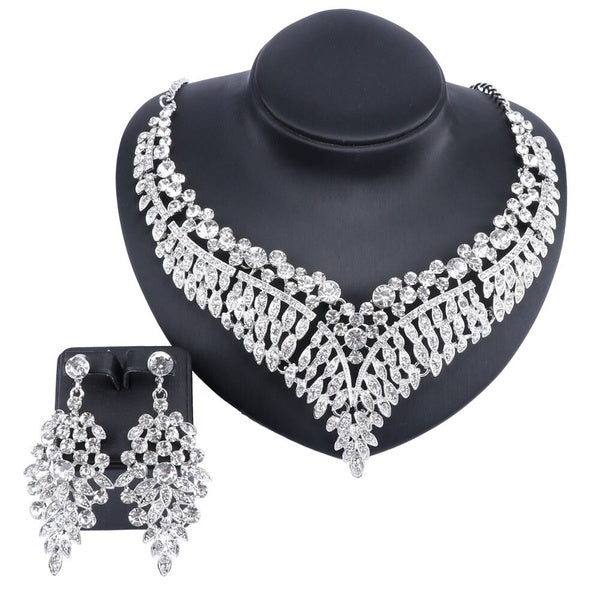 Bride Crystal Necklace Earrings Wedding Party Jewelry Sets Rhinestone Choker Necklace Prom Costume Jewelry for Women and Girls