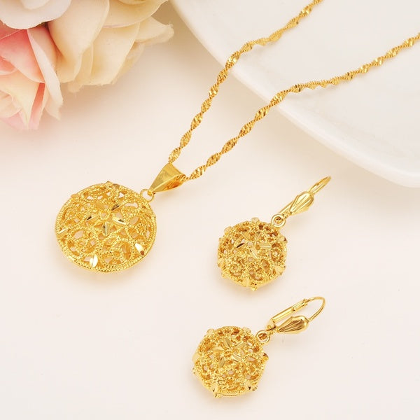Dubai India Gold Women wedding gfirls Necklace Earrings Pendant Jewelry Sets Nigerian African Ethiopia Party DIY charms gift