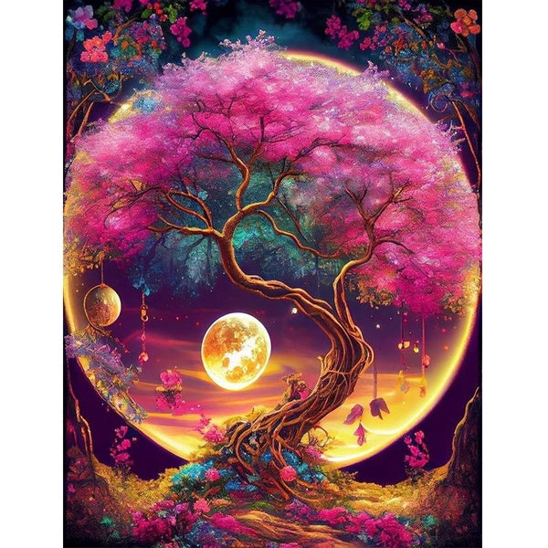 FIYO DIY 5D Moon and Tree Diamond Painting Full Drill with Number Kits Home and Kitchen Fashion Mosaic Diamond Painting Canvas Wall Decoration Gift C