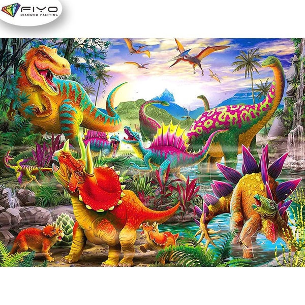 FIYO World of Dinosaurs Diamond Painting Kits for Adults DIY 5D Diamond Mosaic Diamond Painting Home and Kitchen Fashion Canvas Pictures Wall Decorat