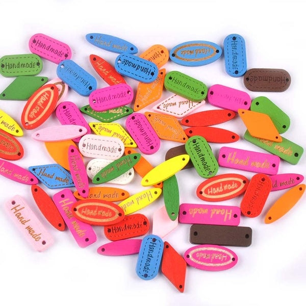 mixed 50Pcs Wooden Button "Hand Made" Wood Sewing Accessories For Clothes Handmade Scrapbooking Craft DIY MT1868