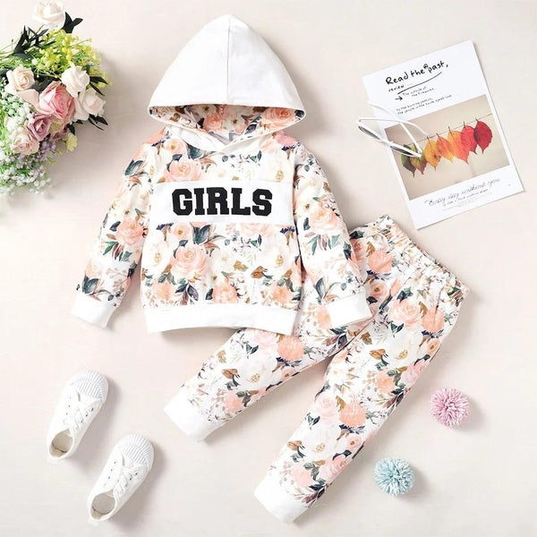 1-5 Years Children Girl Clothes Suit Long Sleeve Floral Print Hoodie and Trousers 2PCS Baby Girl Autumn & Winter Sport Outfit Set