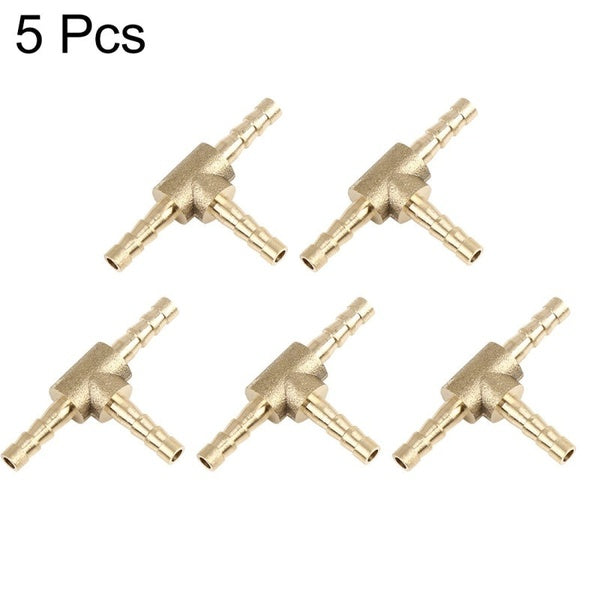 5pcs 4-5-6-8-10mm 3 Way Barb Brass Tee Hose Pipe Tube Connector Fitting Adaptor for Fuel Water Fluids Air Gas Oil
