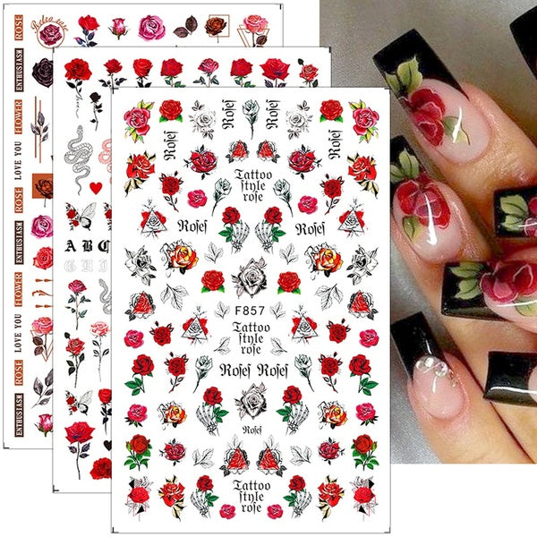Rose Flower Spring Nail Stickers 3D Butterfly Nail Decals Summer Self Adhesive Nail Sticker Nail Art Decoration F854 F700