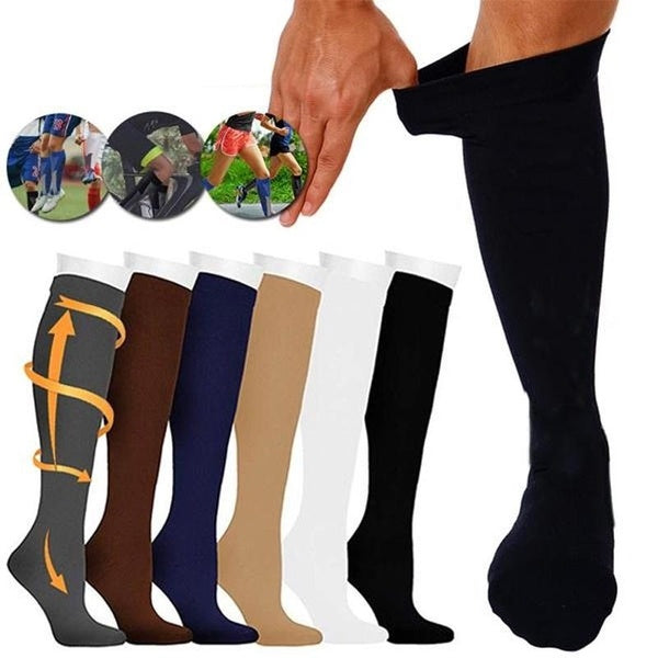 Men Women Knee High Compression Socks Black Sports Stockings Anti Fatigue Pain Relief Knee High 1 Pair