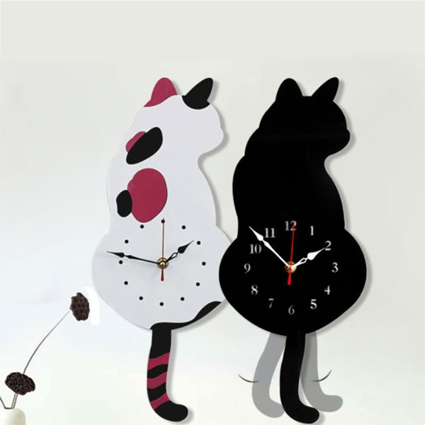 Home Decor Cute Wag Tail Cat Acrylic Wall Clock